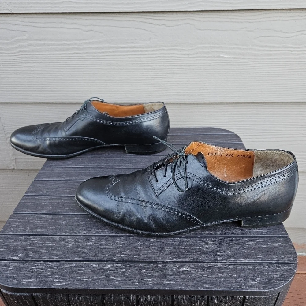 Salvatore Ferragamo Studio Italy Black Leather Wingtip Brogue Oxford Shoe 11.5 D